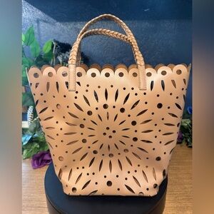 NWOT Chico’s Tan Leather Laser-Cut Tote